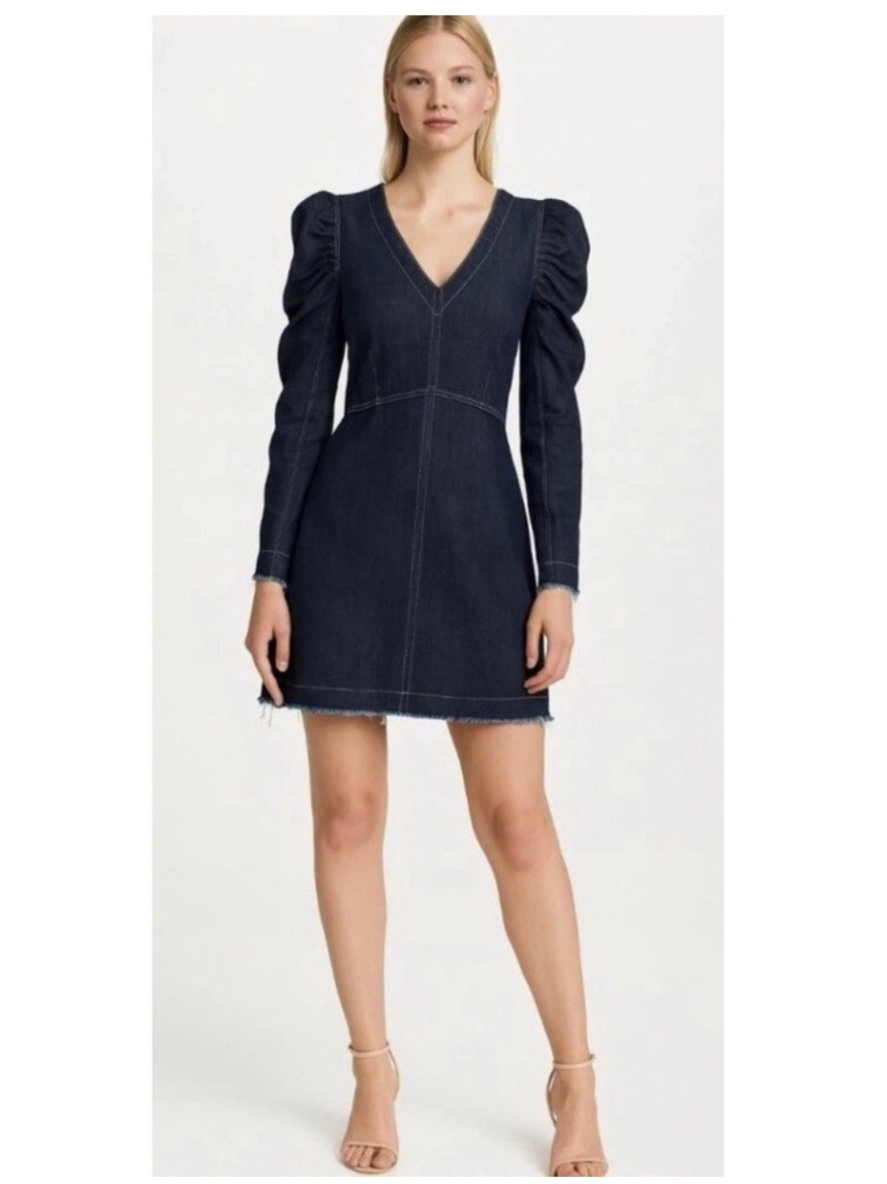 La Vie Rebecca Taylor Denim Puff Sleeve Mini Dress Sz Small